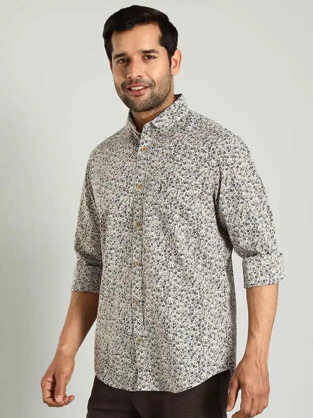 Indian Terrain Men's Regular Fit Full Sleeve Floral Print Multicolor Shirt